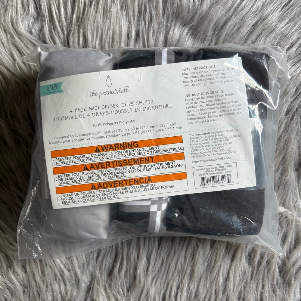 The Peanutshell Microfiber Gray Black Crib Sheets 3 Pack 100%‎ Polyester